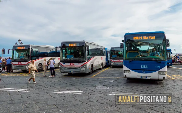 Bus station in the town of Amalfi, Amalfi Coast, Italy