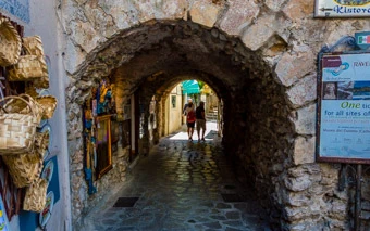 Street passing through a tunnel under an old house, Ravello, Amalfi Coast, Italy