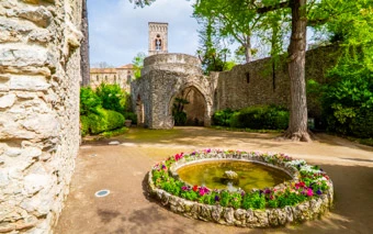 Villa Rufolo gardens and tower, Ravello, Amalfi Coast, Italy