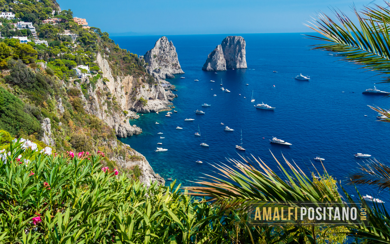 Capri Island - Panoramic view of the Faraglioni from the Gardens of ...